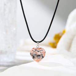 Джаспер Зебра Кулон в форме сердца из натуральной розовой зебровой яшмы, ожерелье на черном шнурке, украшения с целебными кристаллами для мужчин и женщин, платина, 17.32 дюйм (44 см)