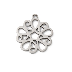 Нержавеющая Сталь Цвет 201 подвески из нержавеющей стали, цветочный шарм, лазерная резка, анти-тускнение, цвет нержавеющей стали, 18x15.5x1 мм, отверстие : 1.4 мм