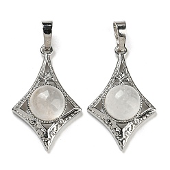 Хрусталь Природного кварца хрустальных подвесок, подвески из горного хрусталя, стойки обшивки латунь звезды прелести, платина, без кадмия и без свинца, 32x20x9 мм, отверстие : 8x5 мм