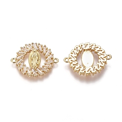 Golden Brass Micro Pave Cubic, Zirconia Links connectors, Ring with Virgin Mary, Clear, Golden, 18x22x3.1mm, Hole: 1.2mm