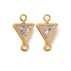 Треугольник Латунные подвески из прозрачного кубического циркония, без никеля , реальный 18 k позолоченный, треугольные, 11x6.5x3 мм, отверстие : 1.2 мм
