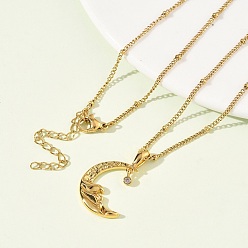 Луна 304 ожерелья с подвесками из нержавеющей стали с микропаве из прозрачных кубических цирконий для женщин, золотые, луна, 16.42 дюйм (41.7 см), Кулон : 28x17.5 мм