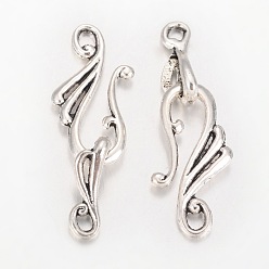 Antique Silver Tibetan Style S-Hook Clasps, Antique Silver, 37x12x1.5mm, Hole: 2~3mm