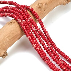 Красный Синтетические имперские нитки из бисера яшмы, окрашенные, рондель, красные, 4x1.5 мм, отверстие : 0.7 мм, около 155 шт / нитка, 14.96'' (38 см)