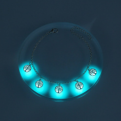 Tree of Life Brass Charm Bracelets, Luminous Style, Glow In The Dark Jewelry for Women, Tree of Life Pattern, 6-7/8 inch(17.5cm)