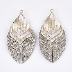 Светло-коричневый Большие кожаные подвески, со сплавочной фурнитурой золотого цвета, слеза, загар, 61x30.5x7 мм, отверстие : 2 мм