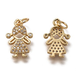 Золотой Латунные микропаве прозрачные подвески с фианитом, без кадмия и без свинца, долговечный, девушка, золотые, 16.5x10.5x3 мм, отверстие : 3 мм