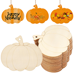 Тыква 24 шт. подвески из необработанного дерева и пеньковой веревки, тыква, 76x89x2.5 мм, отверстие : 3.5 мм