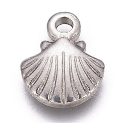 Edelstahl Farbe Anlaufgeschützt 304 Charms aus Edelstahl, Jakobsmuschelform, Edelstahl Farbe, 13x10x2 mm, Bohrung: 2 mm