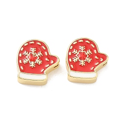 Другие Рождественские латунные эмалевые бусины, без свинца и без кадмия, долговечный, реальный 18 k позолоченный, стойки покрытие, перчатки, 15x14x5 мм, отверстие : 2 мм