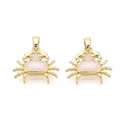 Белый Латунь эмаль подвески, крабовые прелести, реальный 18 k позолоченный, белые, 15x17x3.5 мм, отверстие : 4.5x2 мм