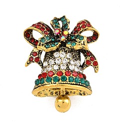 Christmas Bell Рождественская брошь из сплава со стразами, значки для лацканов рюкзаков и одежды, античное золото , Рождественский колокольчик, 37.5x29 мм