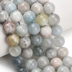 Aquamarine Natural Aquamarine Beads Strands, Smooth Round, 12mm, Hole: 1mm, about 15pcs/strand, 7.24~7.44''(18.4~18.9cm)