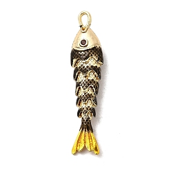 Черный Стойки обшивки латунные подвески, с кубического циркония и эмали, рыбы прелести, долговечный, без свинца и без кадмия, чёрные, 46x10.5x7.5 мм, отверстие : 4x2.5 мм