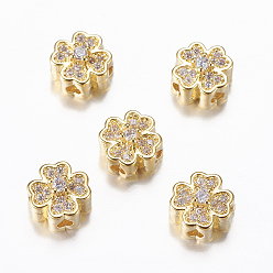 Real 18K Gold Plated Rack Plating Brass Micro Pave Cubic Zirconia Beads, Flower, Real 18K Gold Plated, Mixed Color, Mixed Color, 8x5mm, Hole: 1.5mm