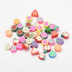 Mixed Color Mixed Fruit Theme Handmade Polymer Clay Beads, Mixed Color, 9~13x9~11x4~5mm, Hole: 1~2mm