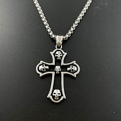 Нержавеющая Сталь Цвет Ожерелья с подвесками в виде черепа и креста в стиле панк 316 из хирургической нержавеющей стали для мужчин, цвет нержавеющей стали