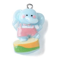 Синий Подвески из непрозрачной смолы цирк, с платиновыми железными петлями, слон, 31.5x18.5x10 мм, отверстие : 2 мм