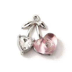 Pink Подвески из сплава , вишня, смолой и горный хрусталь, стойки покрытие, без свинца, без кадмии и без никеля, платина, розовые, 19x17x6 мм, отверстие : 1 мм