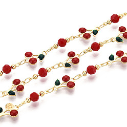 (123L) Белый крем непрозрачный блеск Латунные цепочки ручной работы из вишневых звеньев, С эмалью и стеклом, для ожерелья браслеты решений, пайки, с катушкой, реальный 18 k позолоченный, огнеупорный кирпич, 7 мм, около 16.40 футов (5 м) / рулон