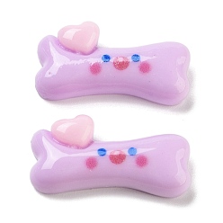 Орхидея Непрозрачная смола декодирует кабошоны, Мультяшная собачья кость с сердцем, сиреневые, 27x13x7 мм
