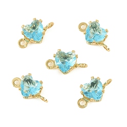 Голубой Подвески-сердечки с кубическим цирконием из латуни, без кадмия, без никеля и без свинца, реальный 18 k позолоченный, голубой, 10x5x4 мм, отверстие : 1.2 мм