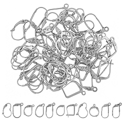 Нержавеющая Сталь Цвет 88 шт. 11 стиль 316 фурнитура для сережек из хирургической нержавеющей стали с застежкой-рычагом, с фурнитурой для серег-колец 8шт., с петлями, круглый и цветок и ромб, цвет нержавеющей стали, 13.5~18.5x10~15x1.5~5 мм, отверстие : 1.2~2 мм, штифты : 0.6~0.7 мм, 8 шт / стиль