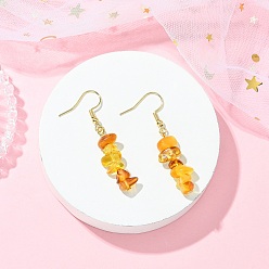 Золотой Серьги-подвески из натурального янтаря, с 304 нержавеющей стали серьги крючки, золотые, 46.5~47.5x10~10.5 мм