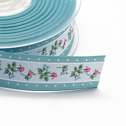 Небесно-голубой Цветок печатные ленты Grosgrain, голубой, 1 дюйм (25 мм), о 100yards / рулон (91.44 м / рулон)