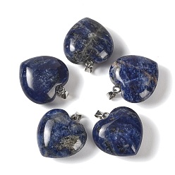 Sodalite Natural Sodalite Pendants, Heart Charms, with 304 Stainless Steel Snap on Bails, Stainless Steel Color, 32~33x30x14~15mm, Hole: 7.5x4mm