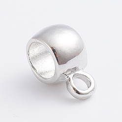 Platinum Alloy Tube Bails, Loop Bails, Bail Beads, Long-Lasting Plated, Column, Platinum, 12.5x6x8.5mm, Hole: 2mm, Inner Diameter: 6mm