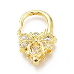 Golden Brass Micro Pave Clear Cubic Zirconia Lobster Claw Clasps, Insect, Golden, 25x16x6mm, Hole: 3x2mm