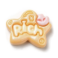 Звезда Непрозрачные кабошоны из смолы, Мультяшные блестящие деревянные кабошоны, звезда, 22.5x28x6.5 мм