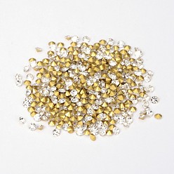 Crystal Back Plated Diamond Glass Pointed Rhinestone, Crystal, 1.1mm, about 1440pcs/bag