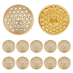 Золотой 12шт.1-отверстие для пуговицы из сплава со стразами на ножке, плоско-круглые, золотые, 22.5x10 мм, отверстие : 2 мм
