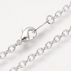 Серебро Латунные кабельные цепи ожерелья, с латунными карабин-лобстерами , серебряные, 18.9 дюйм (48 см)