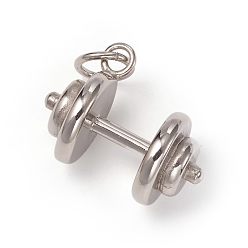 Нержавеющая Сталь Цвет Не тускнеющие 304 подвески из нержавеющей стали, спортивные амулеты, с целью перехода в кольце, гантель, цвет нержавеющей стали, 22.5x29x16 мм, Перейти кольцо: 10x1.5 мм, внутренний диаметр: 7 мм