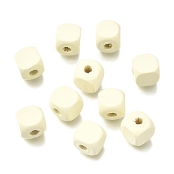 Blumenweiß Sprühlackierte Holzperlen, Viereck, Blumenweiß, 10x10x10 mm, Bohrung: 3 mm