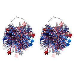 Синий Серьги-кольца из пластика и сплава ко Дню независимости, платина, звезда, синие, 120 мм