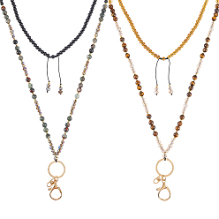 (52) Непрозрачная лаванда Натуральный африканский кровавик и натуральный тигровый глаз и стеклянная выдвижная катушка для значков с цепями, ремешок на шею с ремешком для держателя удостоверения личности, разноцветные, 840 мм