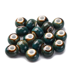 Темно-серый Фарфоровые бусины ручной работы, круглые, темно-серый, 6~7x5~6 мм, отверстие : 2 мм