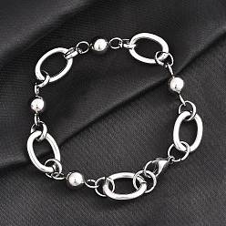 Нержавеющая Сталь Цвет Устойчивые к потускнению 304 браслеты-цепочки из нержавеющей стали, с карабин-лобстерами , цвет нержавеющей стали, 7-5/8 дюйм (19.5 см)