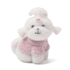 Собака Подвески из непрозрачной смолы с меховой отделкой на тему животных, с платиновыми тоновыми железными петлями, розовые, собачий шарм, 36x32x21.5 мм, отверстие : 2 мм