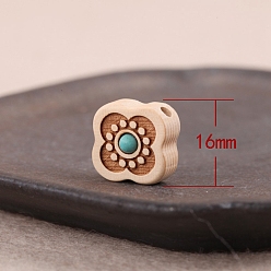 Viereck Pappelholzperlen, mit synthetischen Türkis, Viereck, 13x13x8 mm