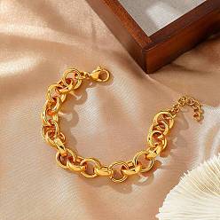 Настоящее золото 18K 304 женские браслеты-цепочки из нержавеющей стали., реальный 18 k позолоченный, 6-1/8 дюйм (15.4 см)