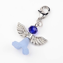 Светло-Голубой Стеклянные подвески в тибетском стиле, с акриловыми шариками и омаров застежками, прекрасное свадебное платье ангел болтаться, Небесно-голубой, 36 мм, отверстие : 3x4 мм