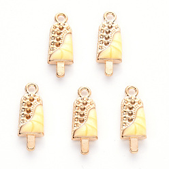 Yellow Alloy Enamel Pendants, Cadmium Free & Lead Free, Light Gold, Ice Cream, Yellow, 18.5x7x3.5mm, Hole: 1.6mm