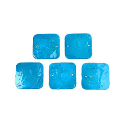 Deep Sky Blue Spray Painted Capiz Shell Pendants, Square, Deep Sky Blue, 43x43x1~2mm, Hole: 2mm