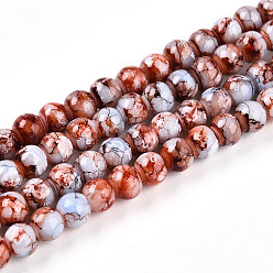 Сиена Выпечки нарисованных стеклянных бусин прядей, круглые, цвет охры, 4~4.5 мм, отверстие : 0.8 мм, около 204~208 шт / нитка, 31.89~32.68 дюйм (81~83 см)