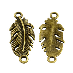 Antique Bronze Tibetan Style Alloy Links connectors, Cadmium Free & Lead Free, Leaf, Antique Bronze, 35.5x14x2.5mm, Hole: 2.5mm, about 454pcs/1000g
